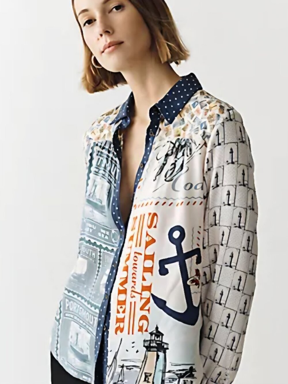 Anthropologie Alida Contrast Buttondown Shirt size SP